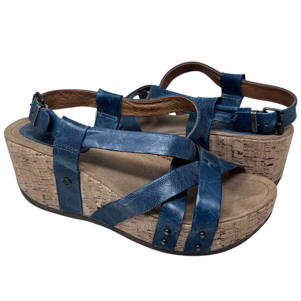 Bussola Formentera Cross Straps Wedge Sandals Blue Leather 40